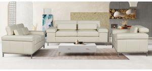 Texas Cream Bonded Leather 3 + 2 + 1 Sofa Set With Adjustable Headrests And Chrome Legs