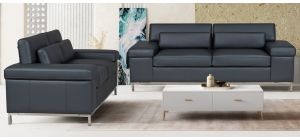 Texas Grey Bonded Leather 3 + 2 Sofa Set With Adjustable Headrests And Chrome Legs