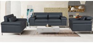 Texas Grey Bonded Leather 3 + 2 + 1 Sofa Set With Adjustable Headrests And Chrome Legs