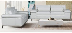 Texas White Bonded Leather 3 + 2 Sofa Set With Adjustable Headrests And Chrome Legs