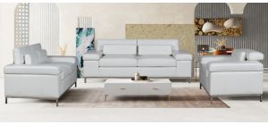 Texas White Bonded Leather 3 + 2 + 1 Sofa Set With Adjustable Headrests And Chrome Legs