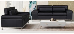 Texas Black Bonded Leather 3 + 2 Sofa Set With Adjustable Headrests And Chrome Legs