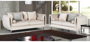 Troy Cream Fabric 3 + 2 Sofa Set Plush Velvet With Chrome Legs