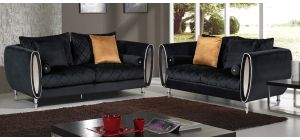 Troy Black Fabric 3 + 2 Sofa Set Plush Velvet With Chrome Legs