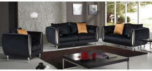 Troy Black Fabric 3 + 2 + 1 Sofa Set Plush Velvet With Chrome Legs