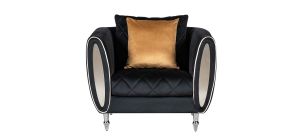 Troy Black Fabric Armchair Plush Velvet With Chrome Legs