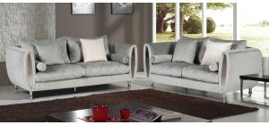 Troy Grey Fabric 3 + 2 Sofa Set Plush Velvet With Chrome Legs