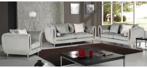 Troy Grey Fabric 3 + 2 + 1 Sofa Set Plush Velvet With Chrome Legs