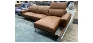 Villeneuve Semi Aniline Leather Corner Sofa RHF Brown Newtrend With Sliding Out Seating And Adjustable Headrests, Available for delivery in 8 weeks