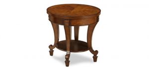 York Circular End Table with Cherry Distress Finish and Birch Veneer