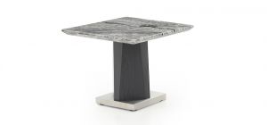 Zante End Table Marble Top with Charcoal Grey Matt Base and Brushed Stainless Steel Plinth