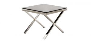 Zara End Table Chrome Base with Black Tempered Glass Top