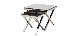 Zara Nest of Tables Chrome Base with Black Tempered Glass Top