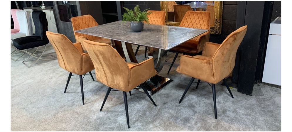 1.6m Marble Dining Table With Chrome Base And 6 Chairs w55cm d60 h85 Online Sofa Wholesale