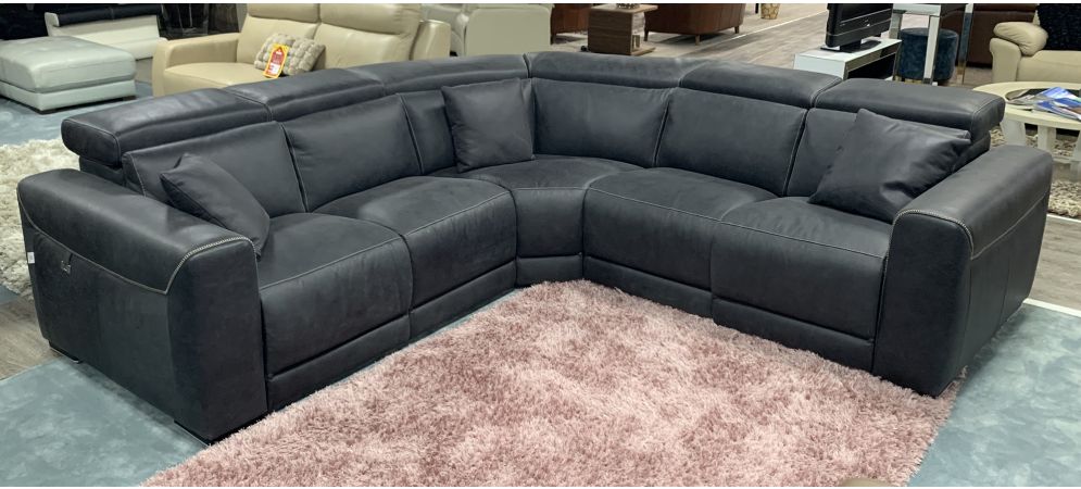 Grey leather shop corner sofa bed