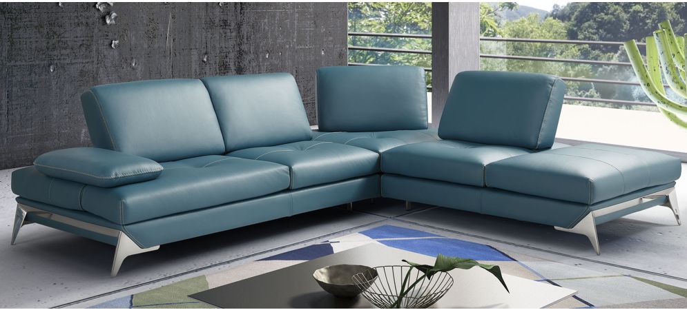 Blue leather corner outlet sofa