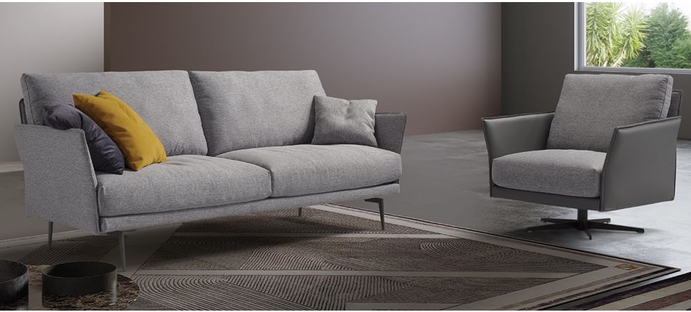 Hamilton Grey Fabric 3 Seater Sofa With Swivel Chair Newtrend