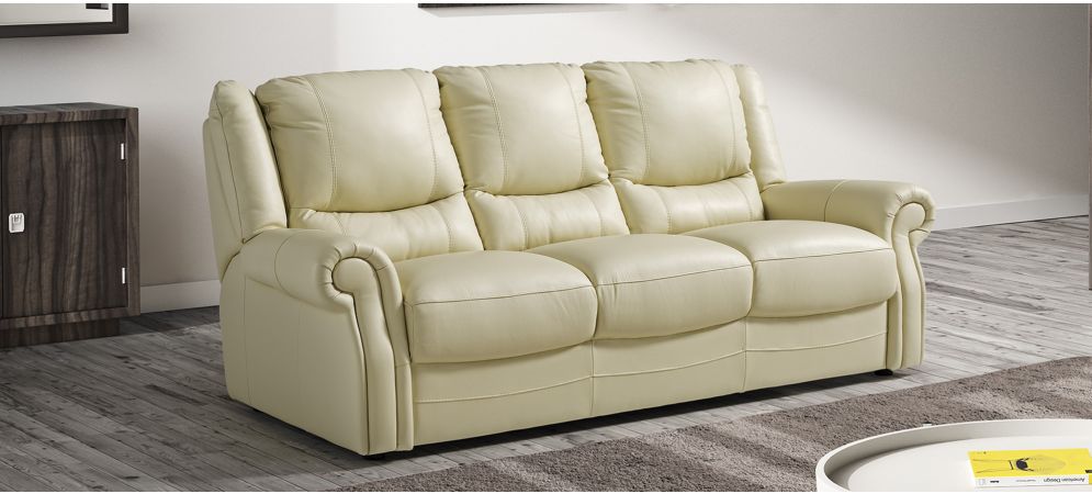 Cream leather shop recliner sofa set