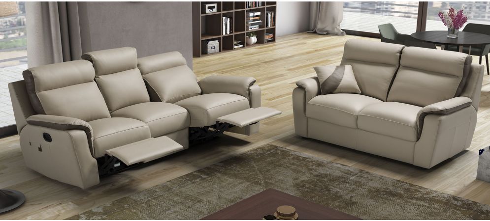 Cream leather recliner sofa set hotsell