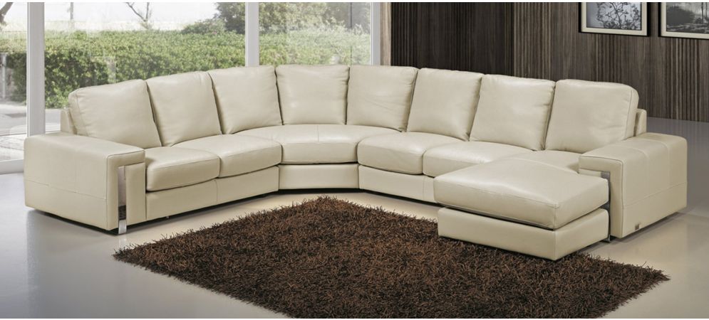 Semi Aniline Large Leather Corner Sofa, Cream Leather Sectional