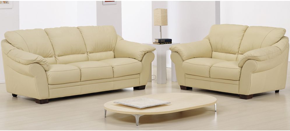 Nicole Cream Leather 3 2 Sofa Set