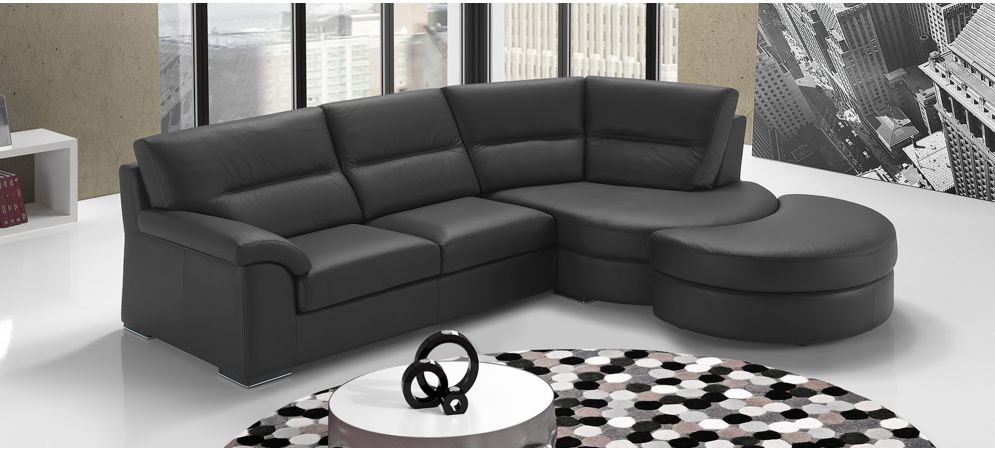 Zafferano Black Rhf Leather Corner Sofa