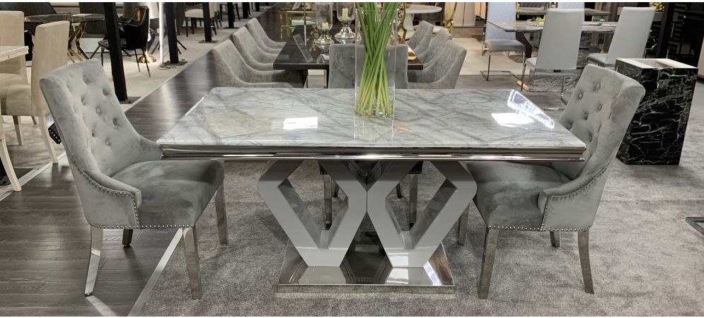 Majestic Marble And Chrome 1 6m Dining, Chrome Dining Room Table Legs
