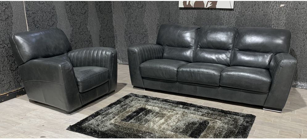 Grey Leather 3 1 Sofa Set Sisi Italia Semi Aniline With Wooden Legs And Contrast Stitching Colour Faded See Images Ex Display Showroom Model 48134 Whole Grey Leather 3 1 Sofa Set Sisi Italia, Grey Leather Sofa 3 1