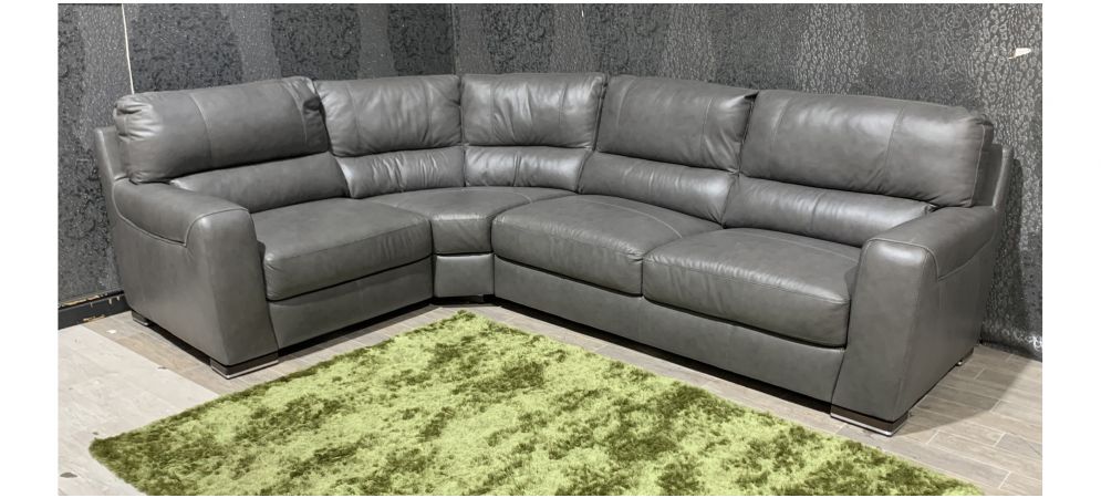 Lucca Grey Lhf Leather Corner Sofa Sisi, Semi Aniline Leather Sectional