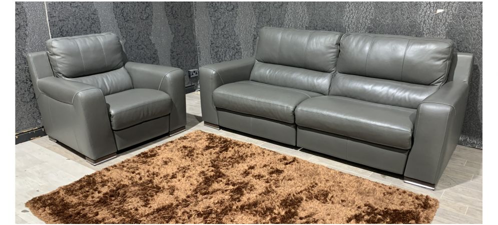 Lucca Grey Leather 3 1 Sofa Set, Semi Leather Sofa Set