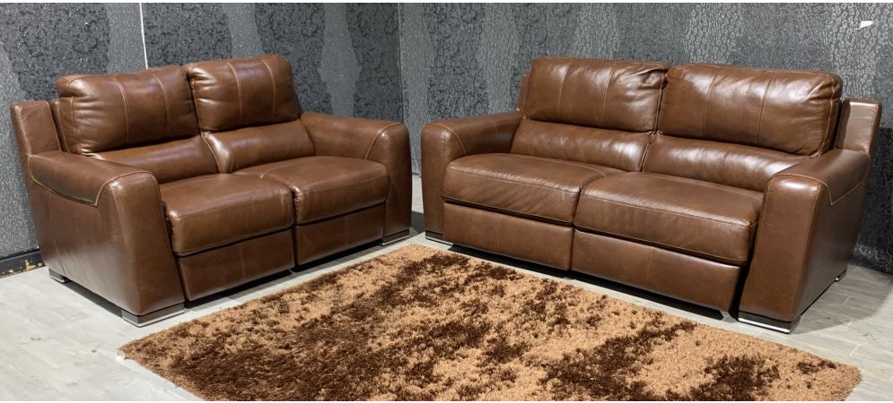 Sofa Set Electric Recliner Sisi Italia, Semi Aniline Leather Sofa