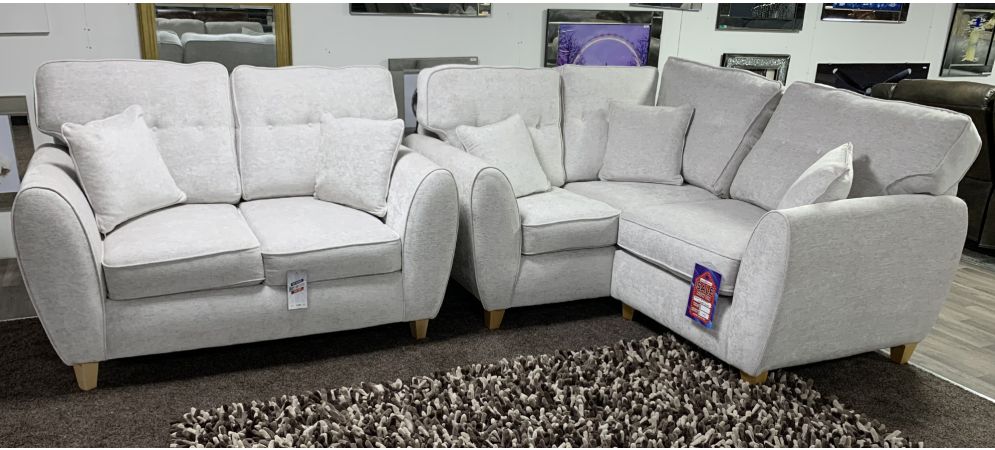 Dublin Grey Small LHF Fabric Corner 2 Seater Sofa With Wooden Legs Few Marks see images Ex Display Showroom Model 49598 Online Sofa Wholesale