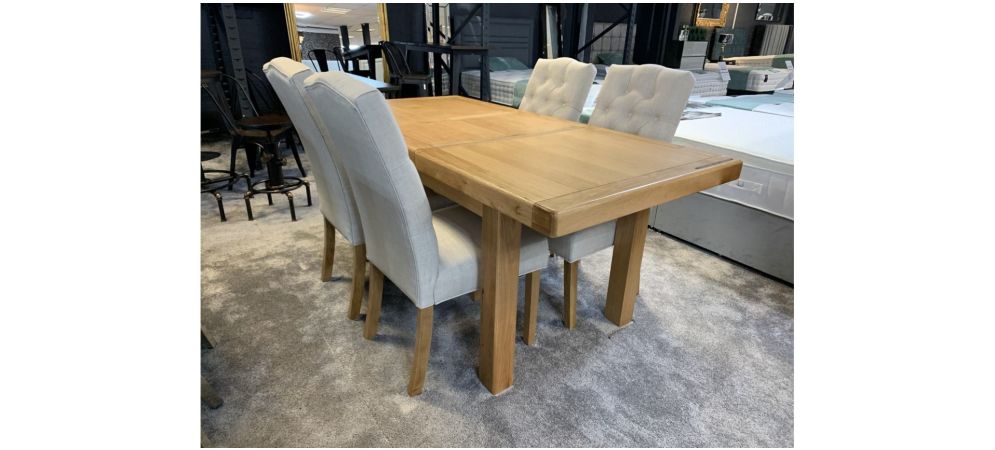 1.85m 1.4m Wooden Extending Dining Table With 4 Cream Fabric