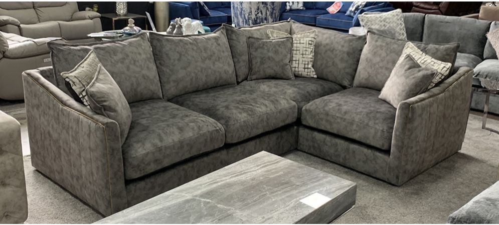 Blaise Fabric Corner Sofa RHF Grey Buffalo Suede With Gold Trim Online Sofa Wholesale