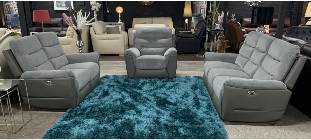 Dallas Grey Fabric 3 2 1 Sofa Set, Leather Recliner Sofa 3 2 1