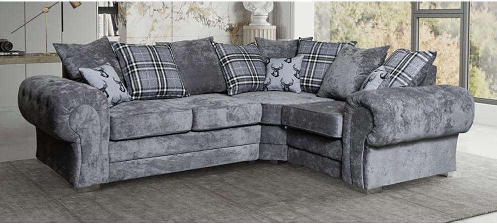 Verona Grey RHF Scatter Back Fabric Corner Sofa With Chrome Legs