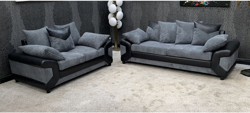 Dino Fabric 3 2 Seater Monty Metropolis Black and Grey