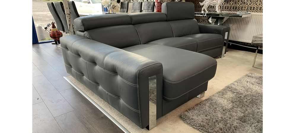 Dubai Semi Aniline Leather Corner Sofa LHF Grey Pedro Ortiz Hand