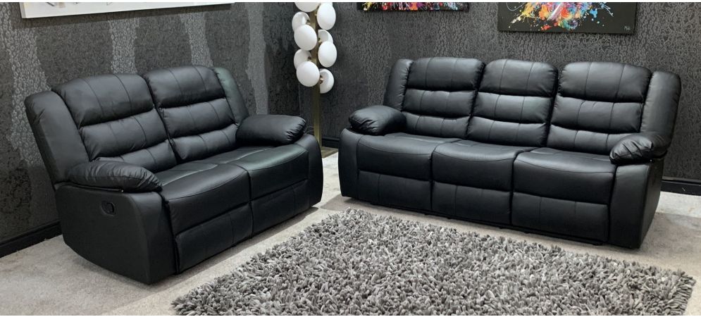 Roman Black Recliners Leather Sofa Set, Leather Recliner Sofa Set 3 2