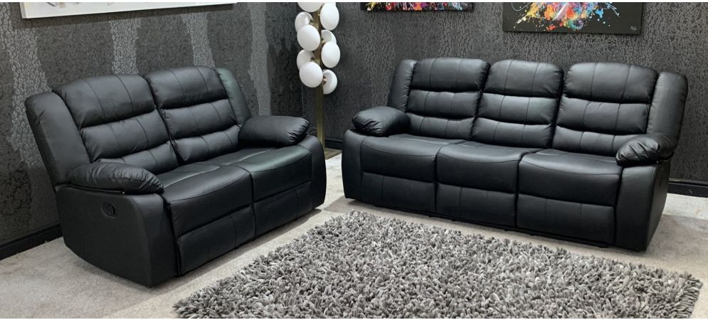 Roman Black Bonded Leather 3 2 1 Sofa Set Manual Recliner 6 Weeks Delivery Whole Sofa Set Manual Recliner, Black Leather Sofa 3 1