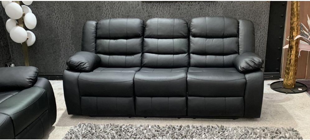 Roman Black Recliner Leather Sofa 3, Black Bonded Leather Sofa
