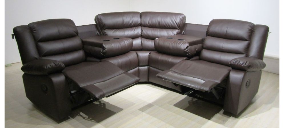 Reclining sofa with drop outlet down cup holder