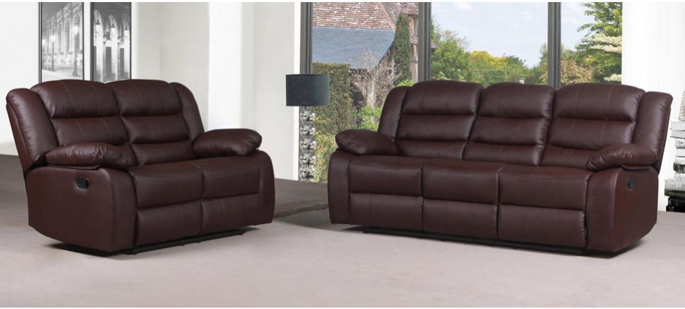 Sofa Set Manual Recliner, Leather Sofa Recliner Brown