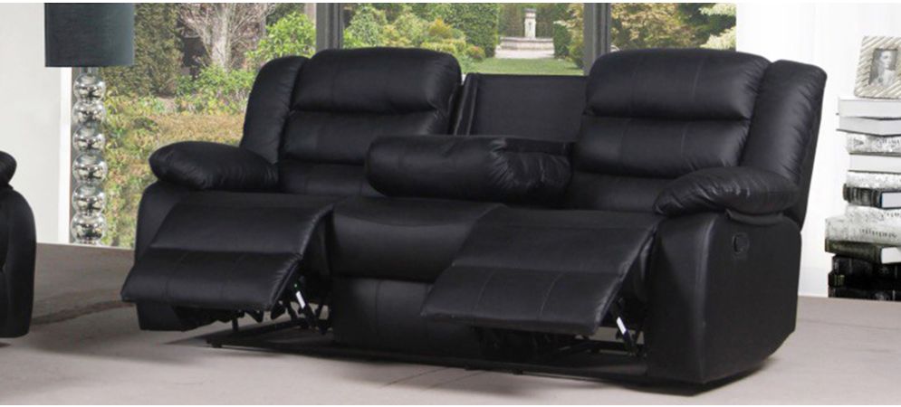 Roman Black Recliner Leather Sofa 3 Seater Bonded Leather Online Sofa Wholesale