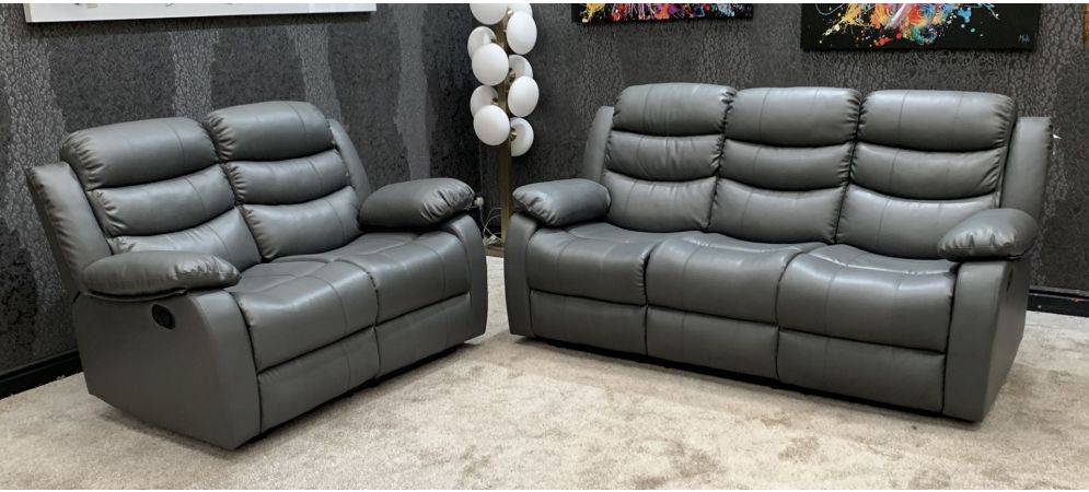 Roman Recliner Leather Sofa Set 3 2, Grey Recliner Leather Sofa Set