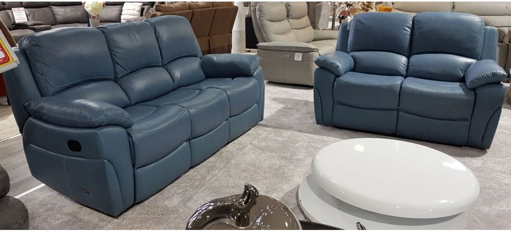2 Seater Leather Sofa Set, Navy Blue Leather Furniture Set