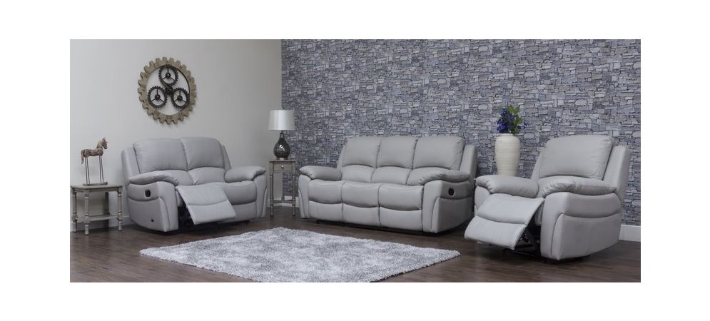 Serena Pearl Grey Reclining 3 2 Seater Leather Sofa Set Delivery In 7 Weeks Whole Serena Pearl Grey Reclining 3 2, Leather Recliner Sofa Set 3 2 1