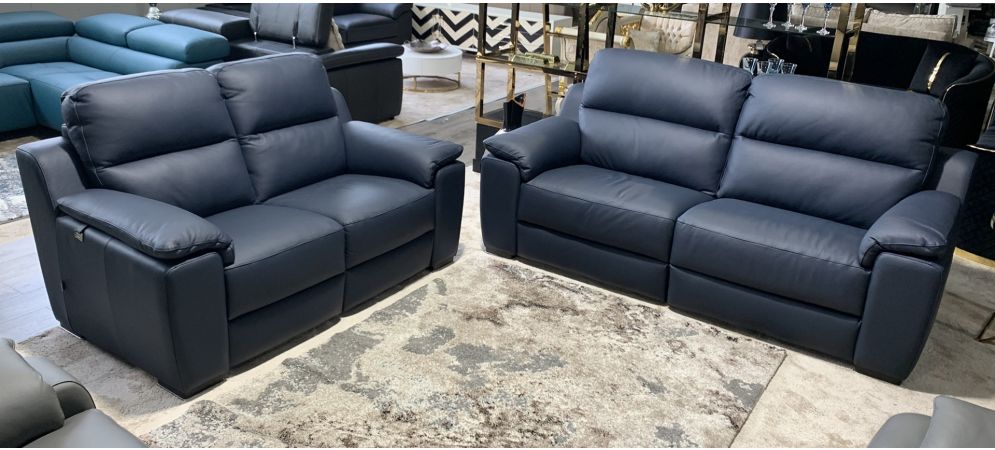 Navy blue leather living room set deals