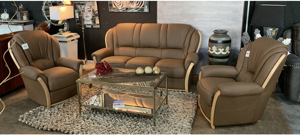 Mini Divani Tania Semi Aniline Leather, Light Brown Leather Couch Set
