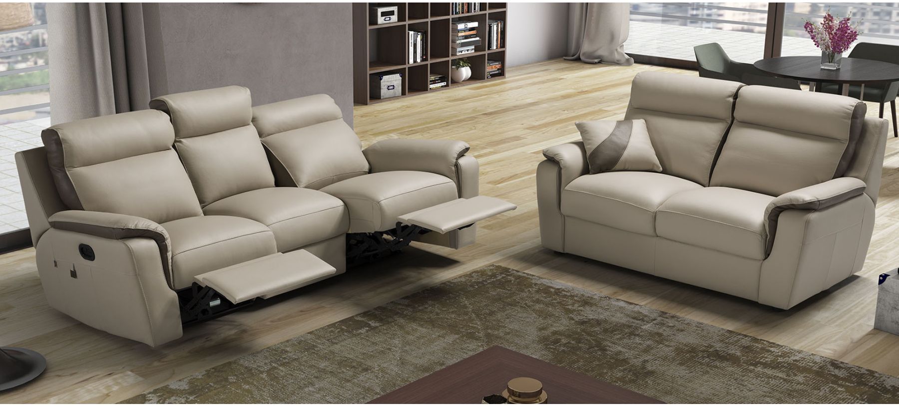 Device Cream Leather 3 2 Sofa Set Electric Recliner Newtrend